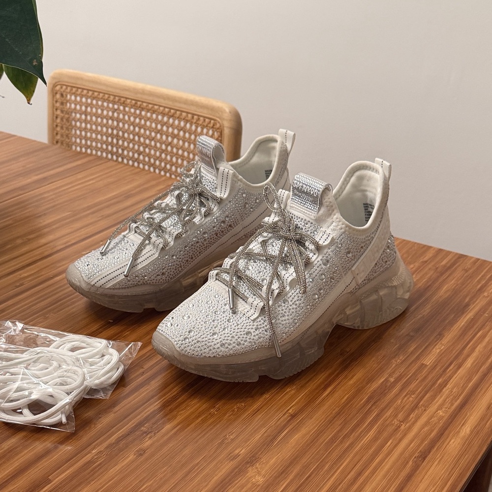 Steve Madden White and Silver Sneakers